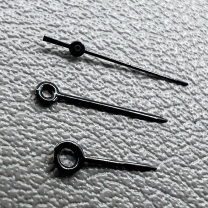 Black watch hands set for Miyota 2035 movement, sizes 11mm, 9mm, and 7mm, precision fit accessory.