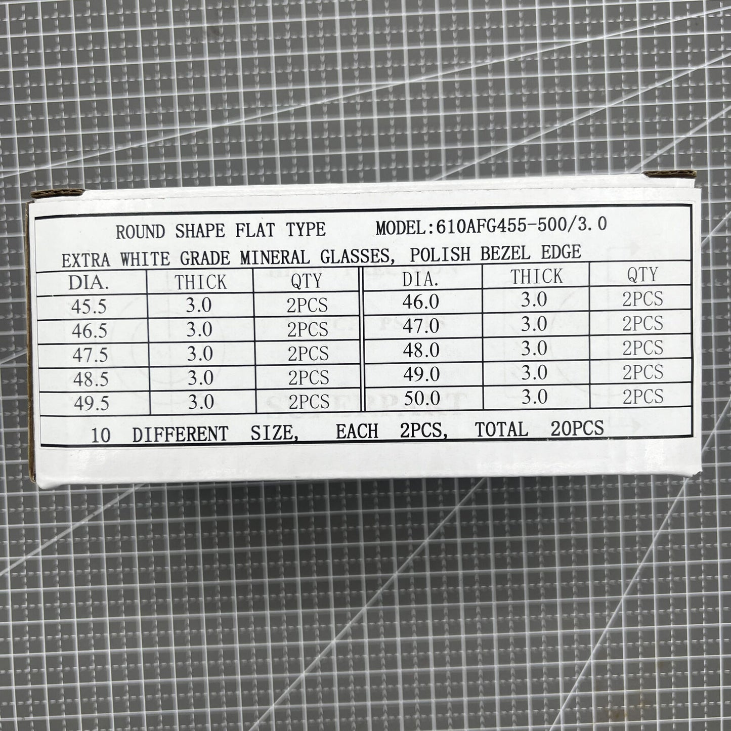 1. 20pcs flat 3.0mm thick mineral crystal watch glass for 45.5-50mm round watches.  