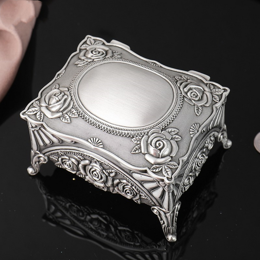 #0319 Retro Rose Green/Red Rectangle Jewelry Box Trinkets Chest Jewelry Case