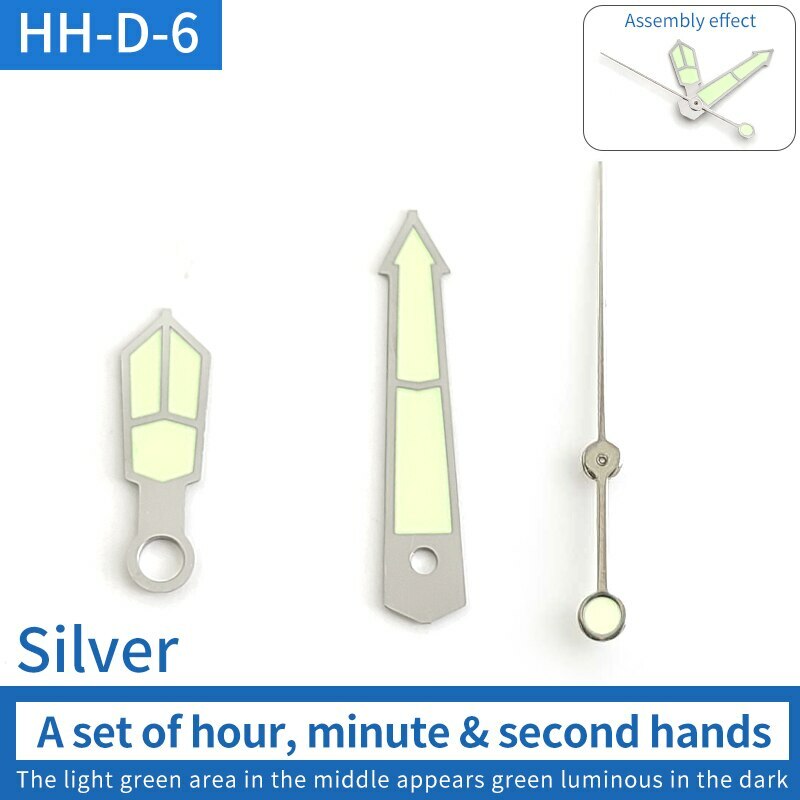 Green luminous watch hands set for NH15 NH36 movements, perfect for Seiko SKX007 SKX009 models.