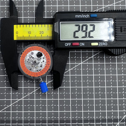 Seiko NH35 automatic watch movement with high precision and vibrant orange dial, ideal for watch repairs.