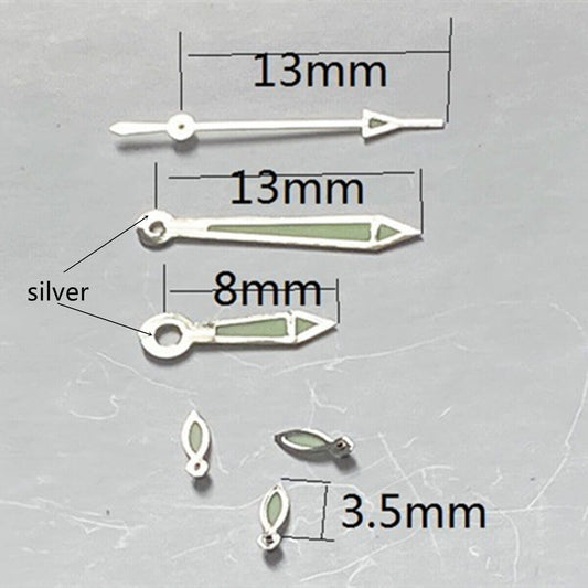 13 mm silberner Rand, grüne Leuchtzeiger für Miyota OS10 OS20 OS22 OS60 OS80 