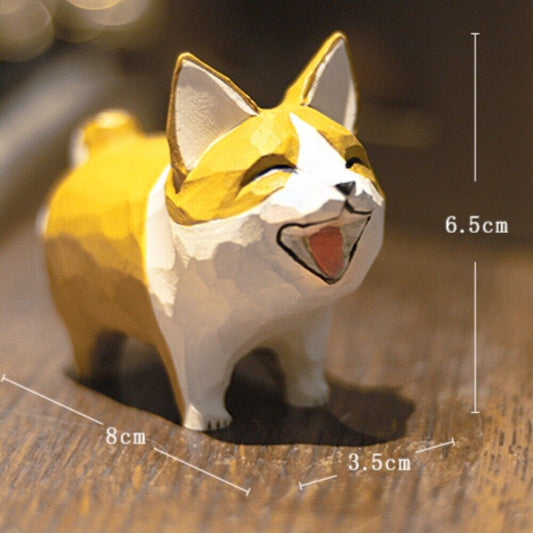 Handmade yellow corgi figurine, perfect decorative artwork for pet lovers' shelves.