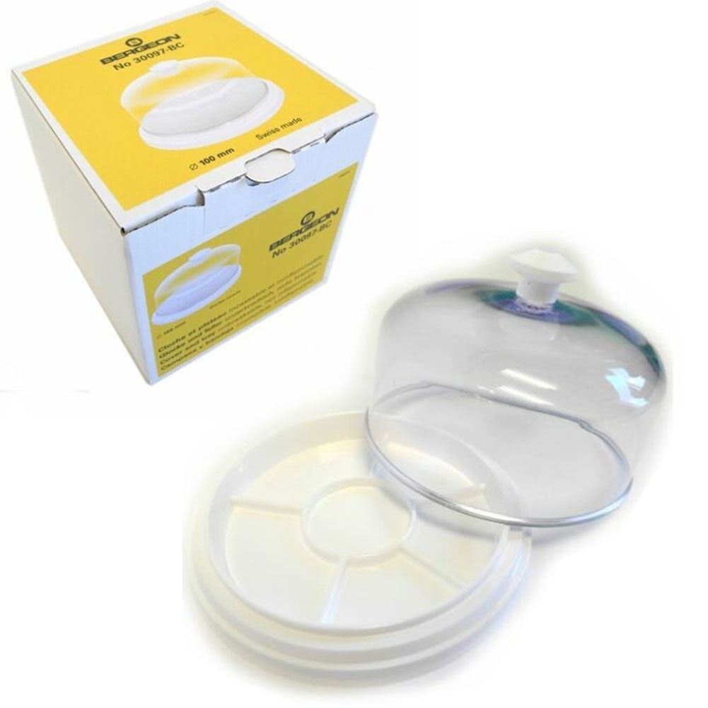 Swiss Bergeon 30097-BC dust cover with divided tray for organized watch accessory storage and protection