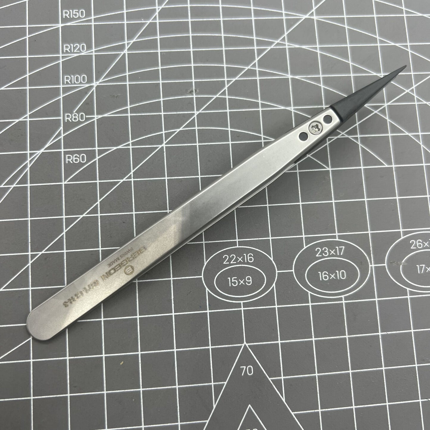 Swiss Bergeon 6571-CFR-3 precision tweezers with replaced CFR 3 ends for delicate watch repair tasks.