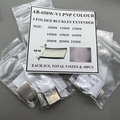2 Sets/Pack 18pcs 9 Größen 3 gefaltete Uhrengurt Armband Schnallen Silber Extender