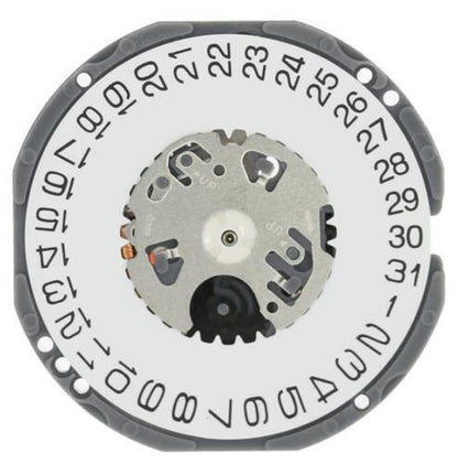 Hattori Epson TMI VJ32 quartz watch movement with date at 3 and 6, Japan made precision mechanism