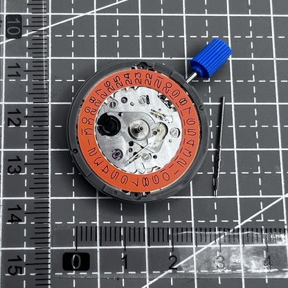 Seiko NH35 automatic watch movement with high precision and vibrant orange dial, ideal for watch repairs.