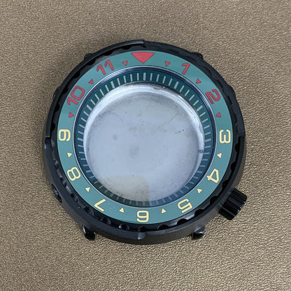 45mm PVD black stainless steel watch case with ceramic ring and mineral glass for NH35 movement.