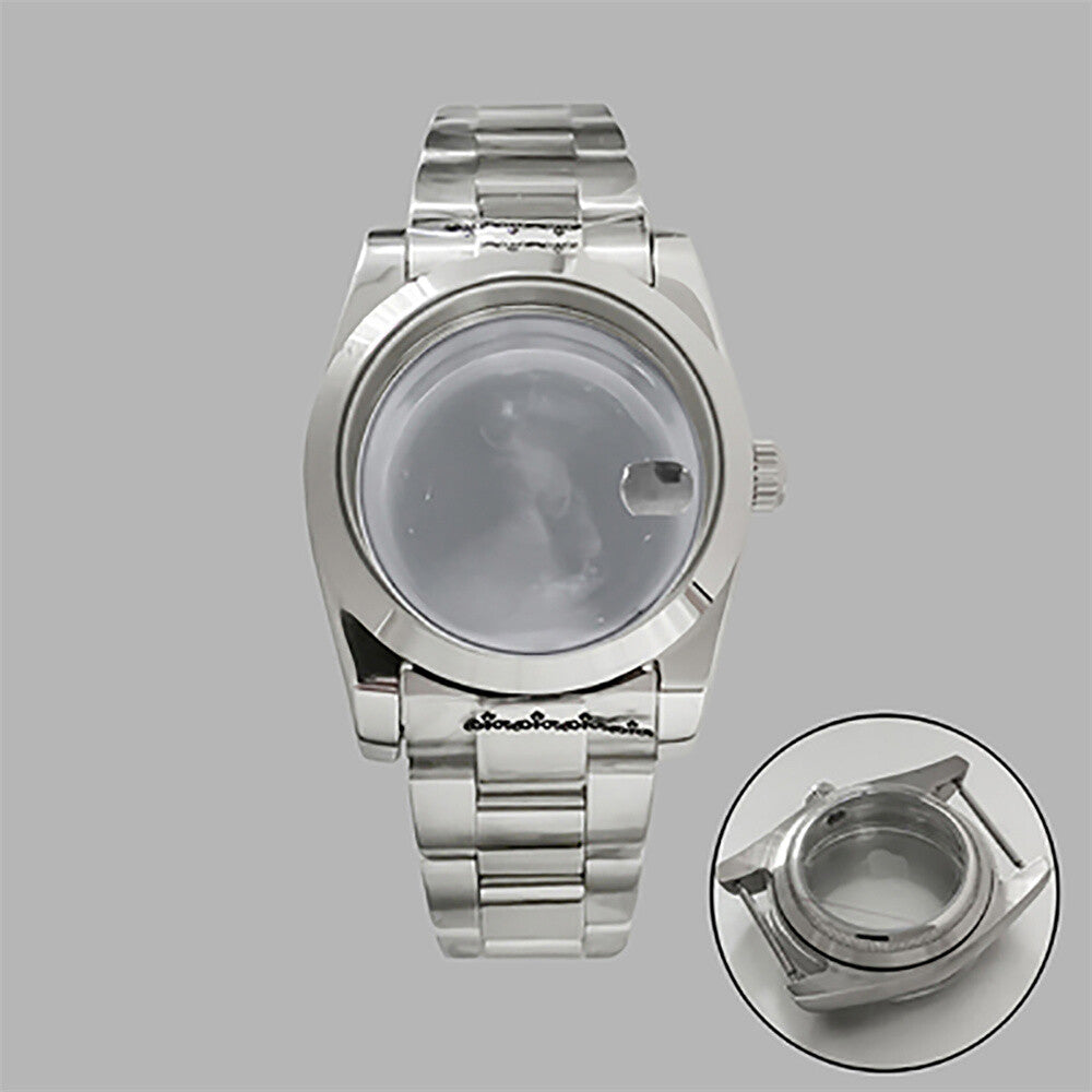 36mm Watch Case+Strap Stainless Steel Transparent Calendar Window for NH35/36