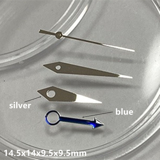 14,5 mm Silber + Blau 4 Zeiger GMT-Uhrzeiger für NH34-Uhrwerk