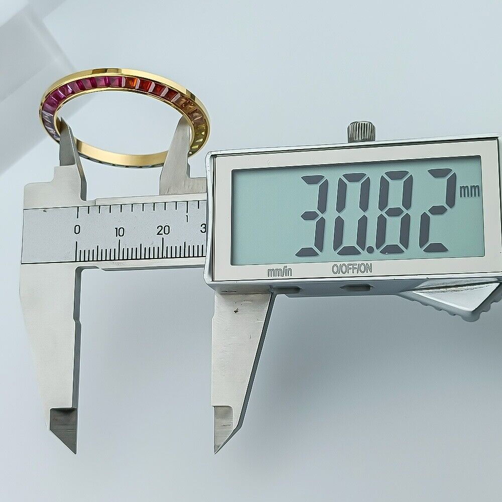 39mm golden trim watch bezel with imitation diamond gemstones for VK63 movement, elegant accessory.