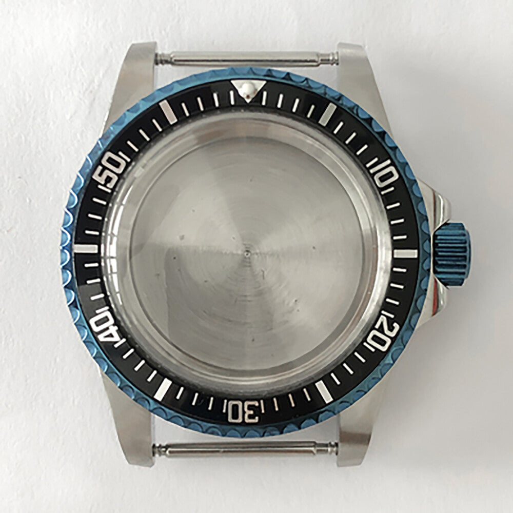 Blue retro 39.5mm stainless steel watch case with acrylic mirror, compatible with NH35/NH36 movements.