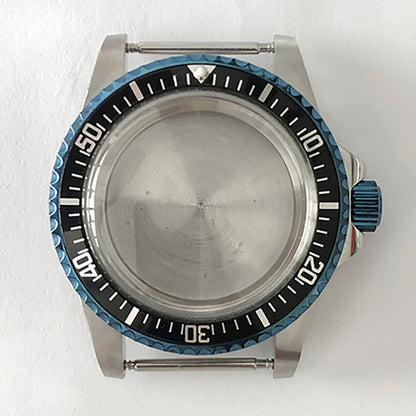 Blue retro 39.5mm stainless steel watch case with acrylic mirror, compatible with NH35/NH36 movements.