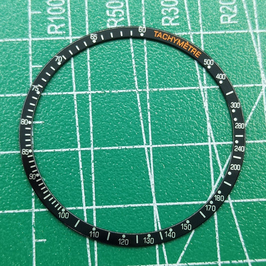 Wholesale watch bezel aluminum alloy black ring with white font, compatible with Omega Speedmaster models.