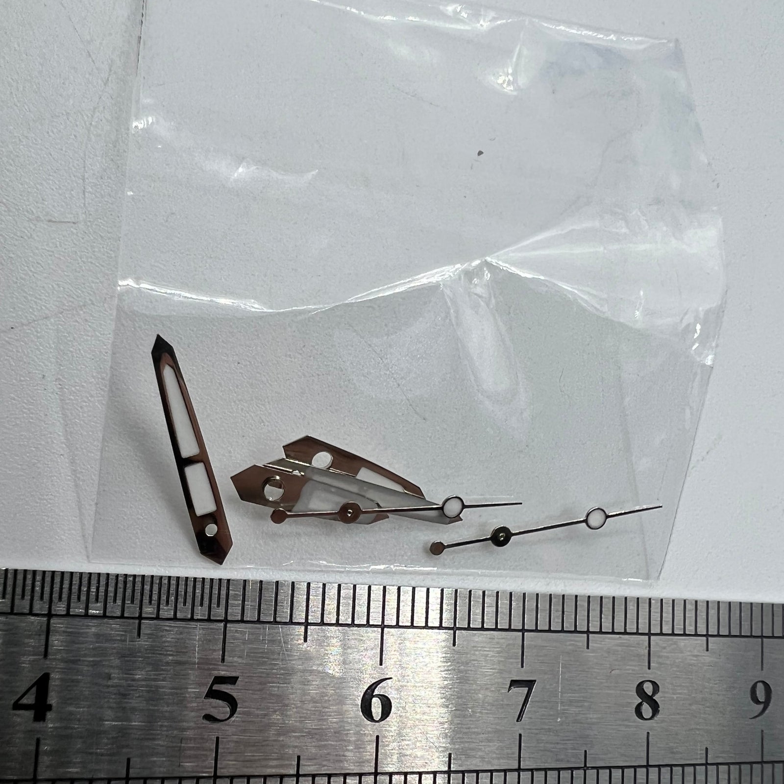 Green luminous watch hands set, fits Miyota 2035, 2115, 2105, 2305 movements, ideal for watch repair.