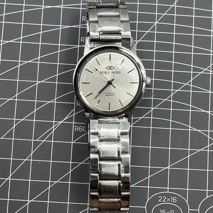 Montre mécanique manuelle Beijing Double Rhomb argentée de 36 mm, boîtier argenté, clou argenté
