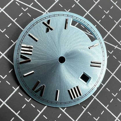 28 5mm Silber Zifferblatt ohne Leuchtmasse Hellblaue Nageldetails für Seagull ST1644 Uhrwerk