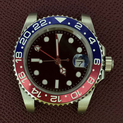 Boîtier de montre GMT 40 mm en acier inoxydable 3804 316L, verre saphir, aiguilles lumineuses