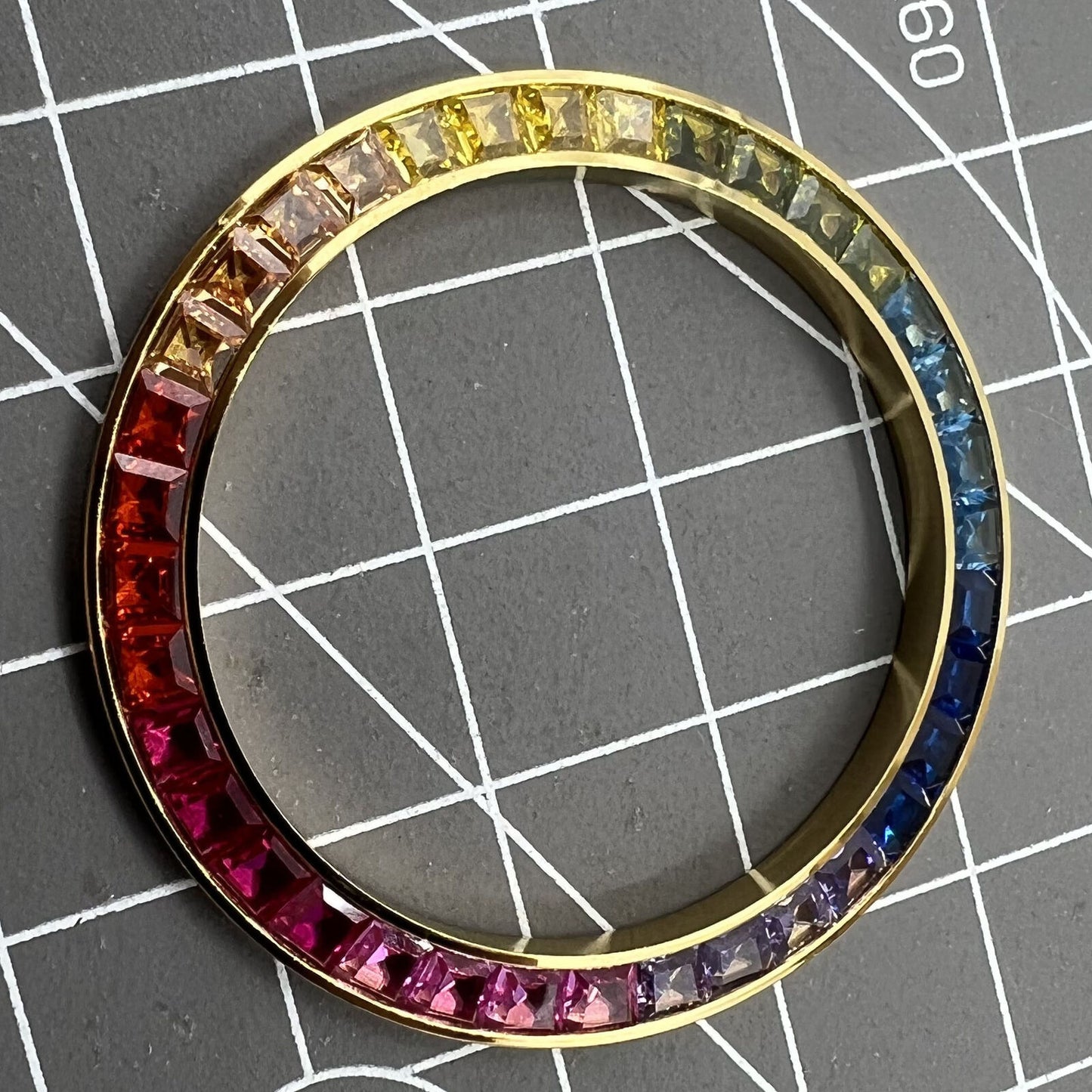 39mm golden trim watch bezel with imitation diamond gemstones for VK63 movement.