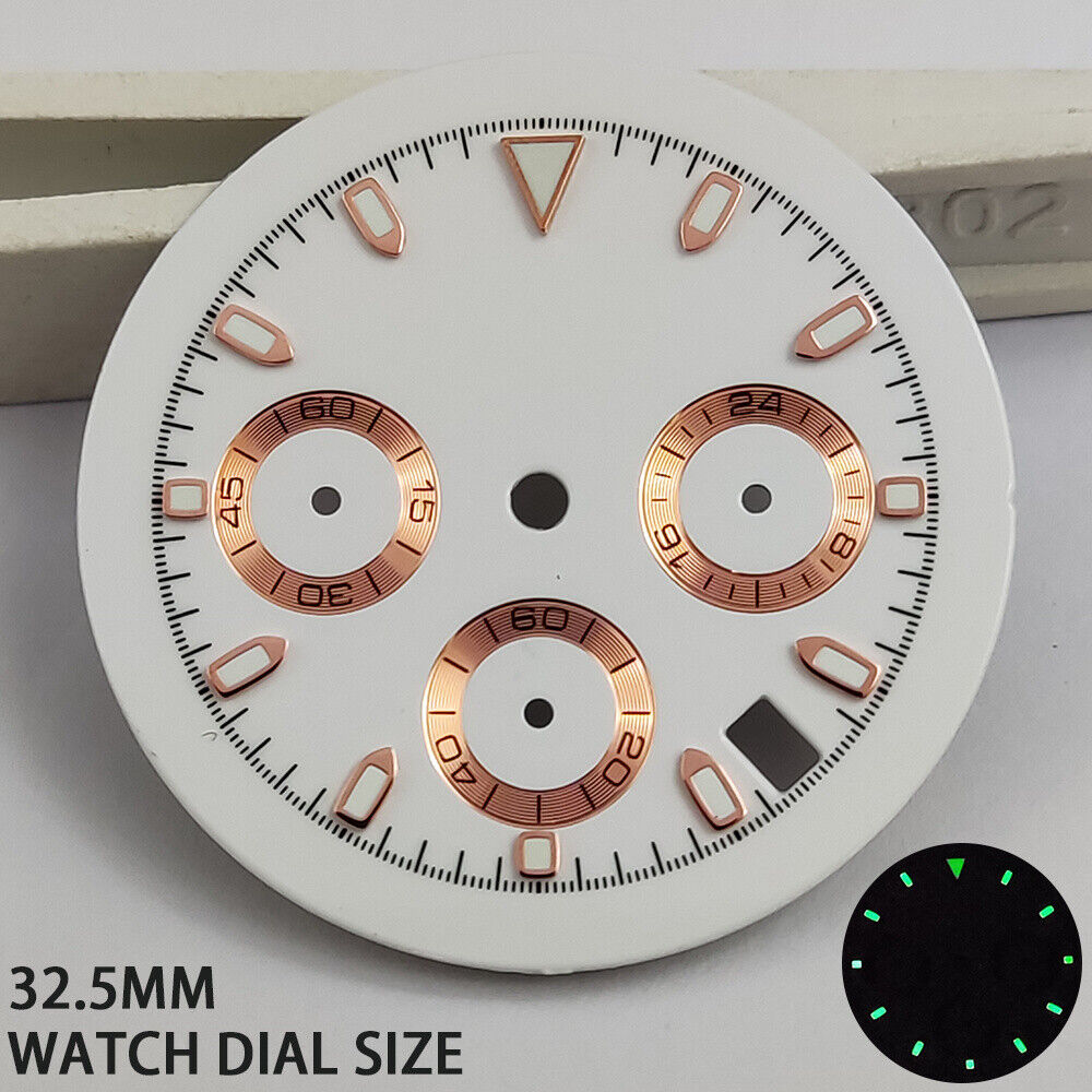 Green lume silver and rose gold Timed Lap watch dial for VK63 quartz movement.