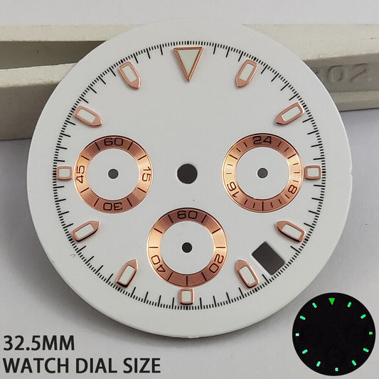 Green lume silver and rose gold Timed Lap watch dial for VK63 quartz movement.