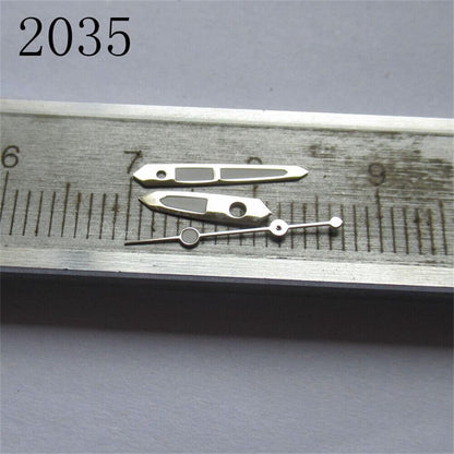 Green luminous watch hands set compatible with Miyota 2035, 2115, 2105, 2305 movements.