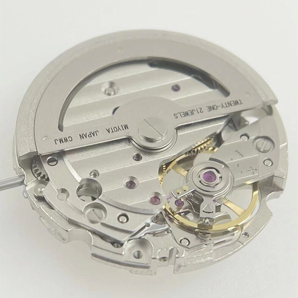 Miyota/Citizen 82S5 silver plated automatic watch movement, precise mechanical timekeeping for watch accessories.