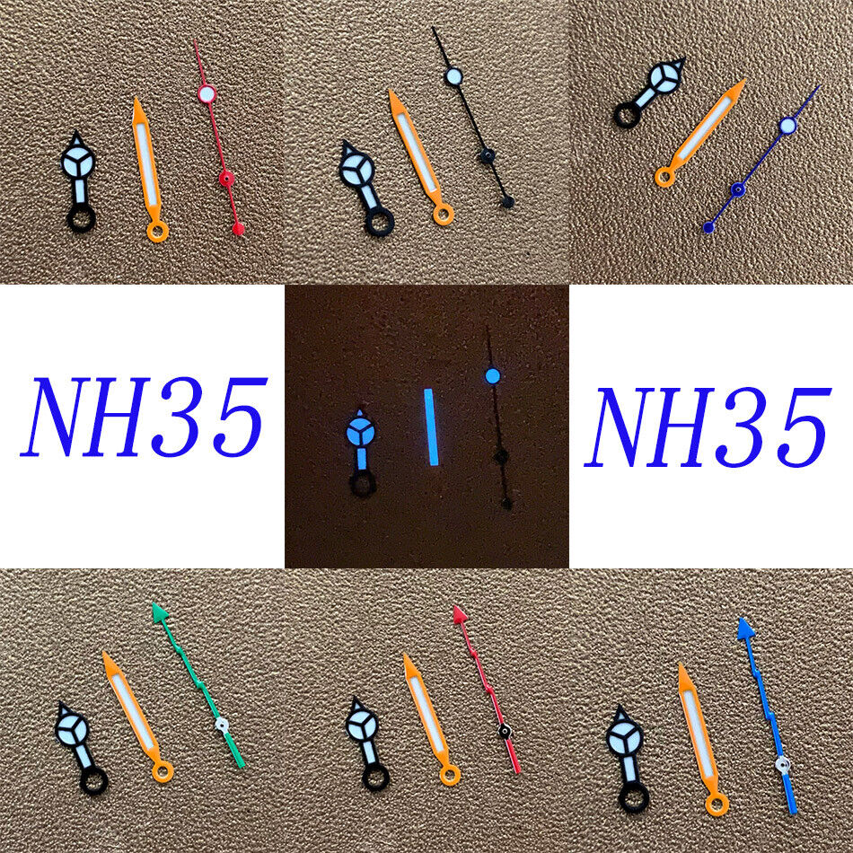 Blue luminous watch hands set for NH35 NH36 movement with lightning-style second hand