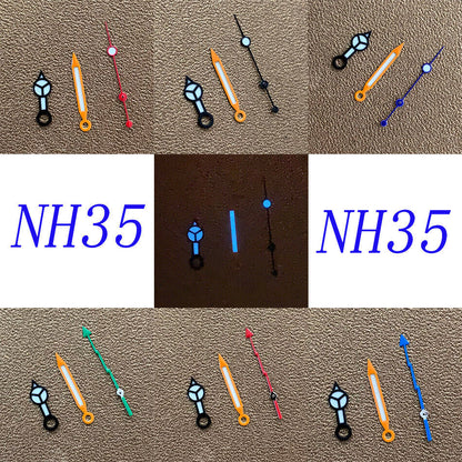 Blue luminous watch hands set for NH35 NH36 movement with lightning-style second hand