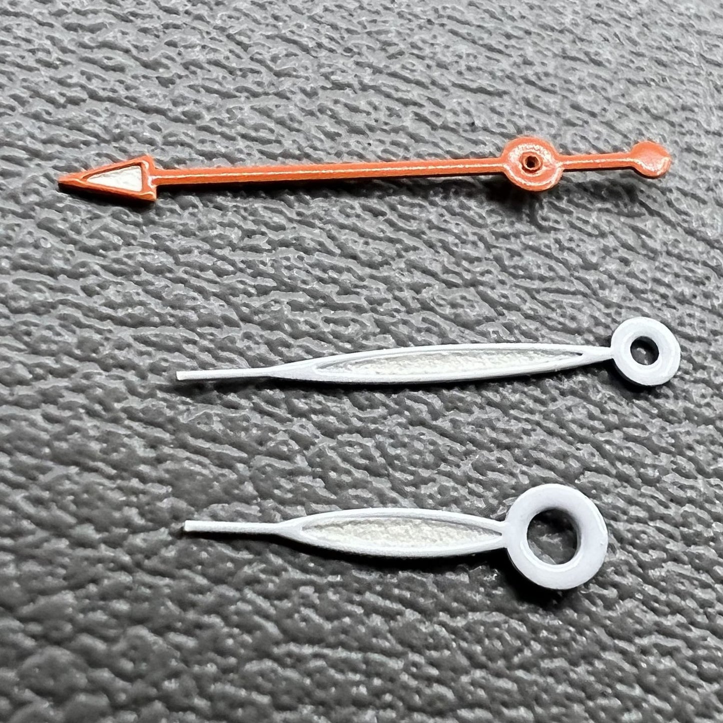 Set of 15mm orange and white painted watch hands for Miyota 2035, 2115 movements