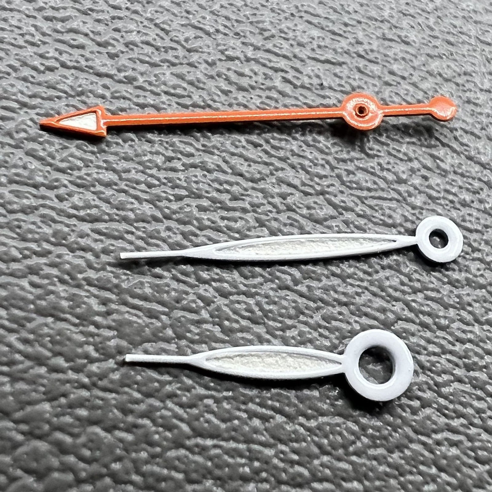 Set of 15mm orange and white painted watch hands for Miyota 2035, 2115 movements