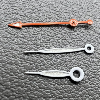 Set of 15mm orange and white painted watch hands for Miyota 2035, 2115 movements