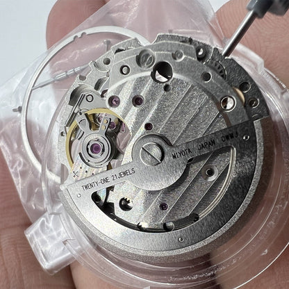 Miyota 82S0 silver plated automatic mechanical watch movement with hollow design, precision Japanese craftsmanship.