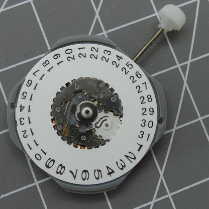 Sunon PE27 quartz movement with 3 hands and date display, set of 2 for watch repairs.