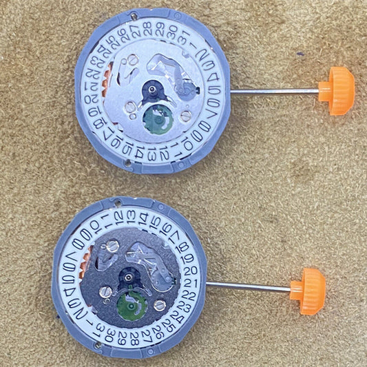 Set of 2 Miyota 1L12 Japan quartz watch movements with date at 3 o'clock, reliable precision by Miyota.