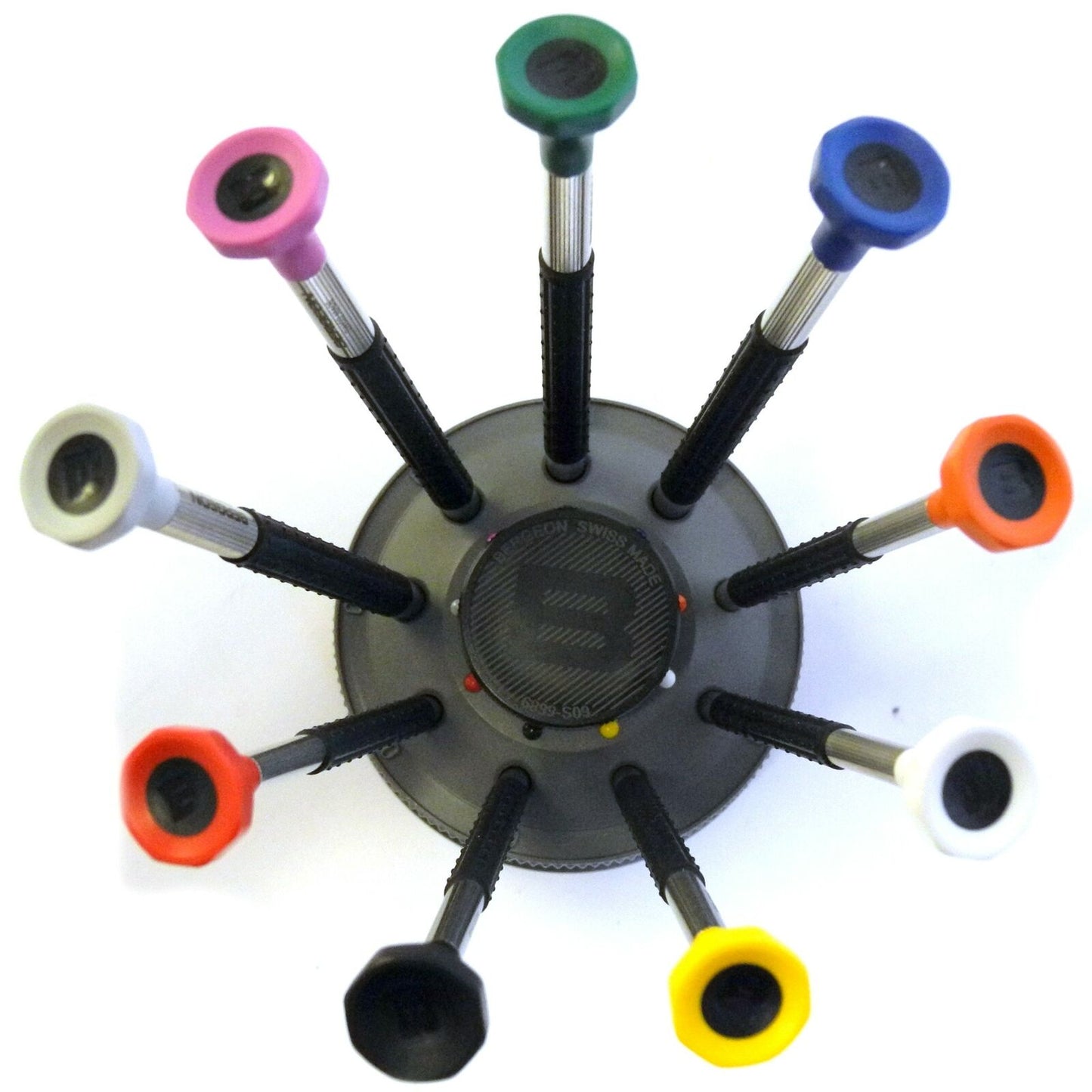 Bergeon 6899-S09 stainless steel 9-piece ergonomic screwdriver set for precise watch repair tasks.