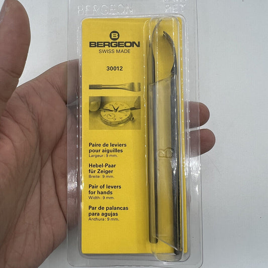 Bergeon 30012 9mm wide watch hand levers for precise watch repair and hand removal.