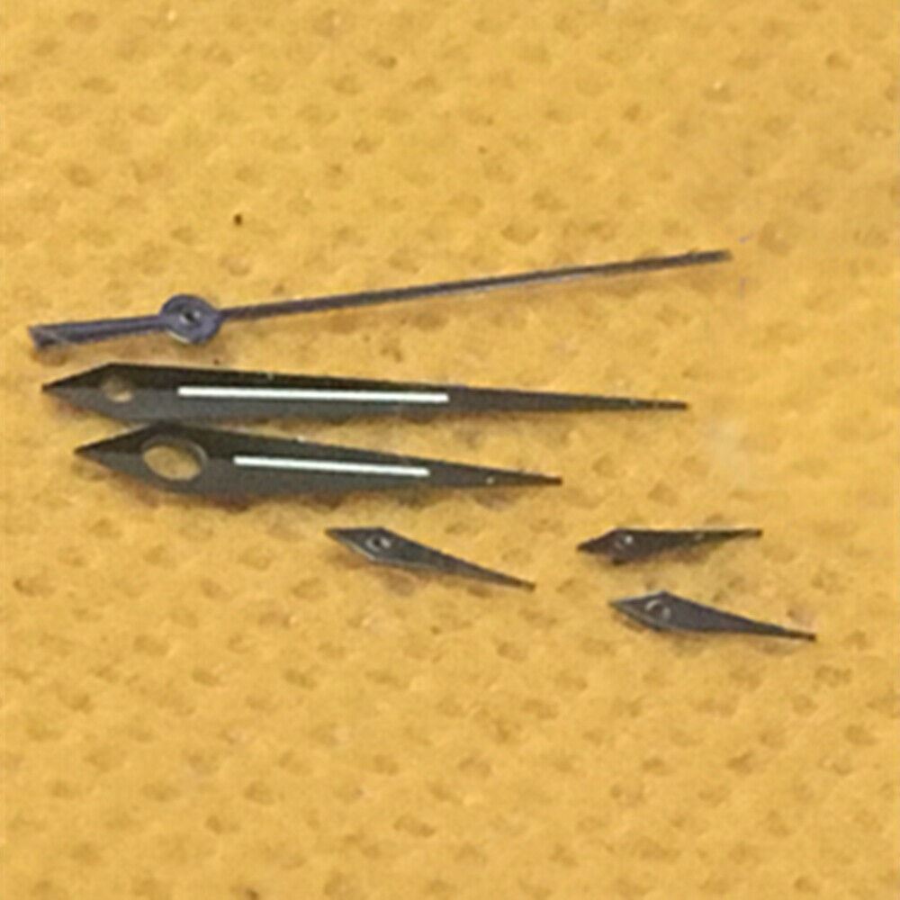 Polished black luminous watch hands, designed for Ronda 5040B quartz movement, enhancing style and visibility.