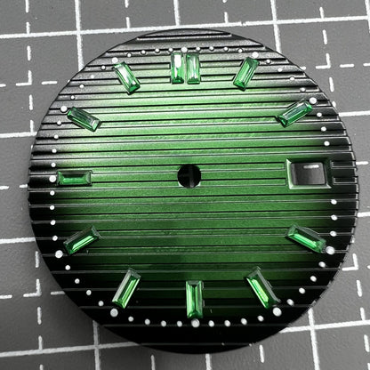 Green 29.8mm gemstone watch dial with elegant nail design for NH35 movement.