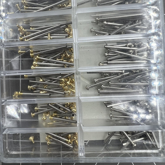 Watch strap screws, tubes, and friction pins set for bracelet repair, durable and precise replacement parts.