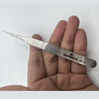 Bergeon 6671-2 anti magnetic tweezers for precise Swiss watchmaker tool use, ideal for delicate watch repairs.