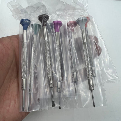 Swiss Bergeon 30081-S10 ergonomic screwdriver set with rotating stand for precise watch accessory repairs and adjustments.