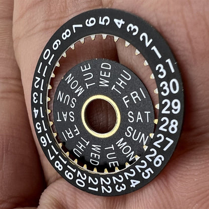 Pilot black date disk and week wheel compatible with China Made/ETA 7750 movement, precise watch accessory.