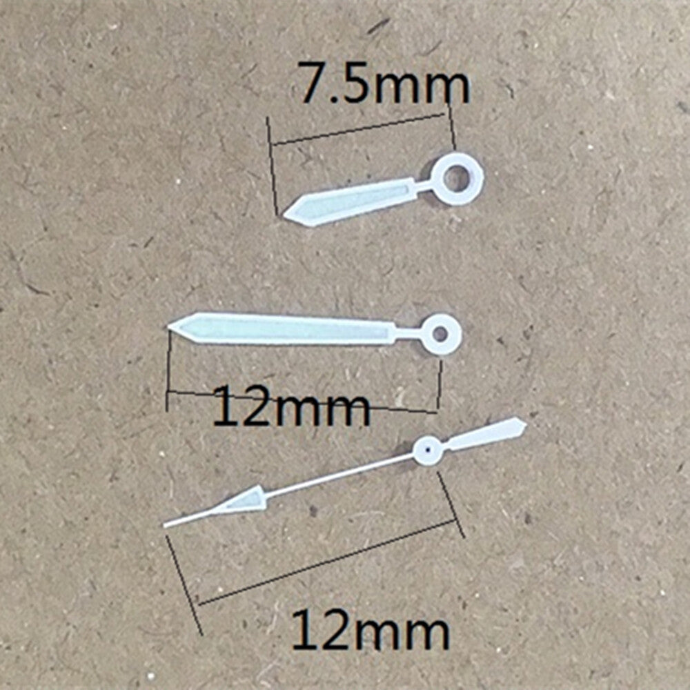 Aiguilles de montre luminescentes vertes argentées de 12 mm pour mouvement à quartz Hattori Epson PC32
