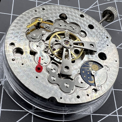 Dandong Silver Hollow Star Moon Phase watch showcasing automatic mechanical movement and elegant craftsmanship by China Made.