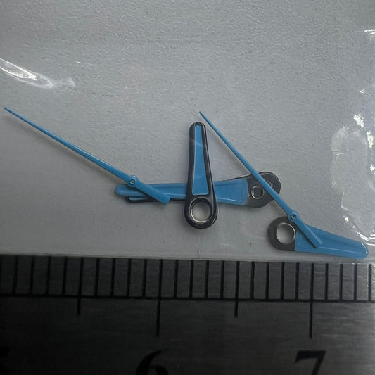 Set of 13mm, 11mm, and 9mm blue painted watch hands for Miyota 2035 movement, sleek design.