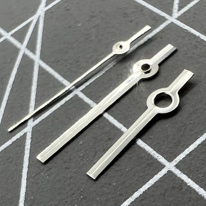 Silver watch hands set compatible with Miyota 2035, sleek design by P1-H2-C18 for precise timekeeping.