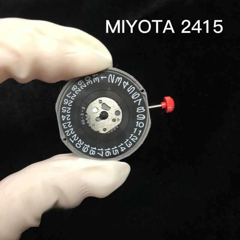 MIYOTA 2415 quartz movement with black date disk at 3 o?clock, original Japanese precision mechanism.