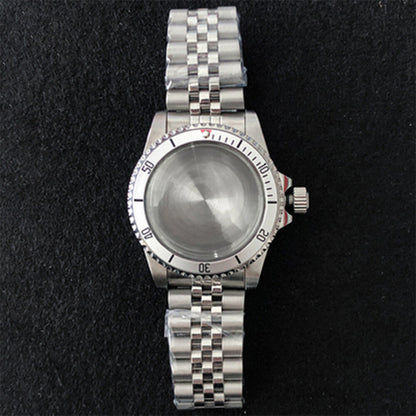 Stainless steel 39.5mm watch case with strap band for NH35/NH36 movement, durable and stylish.